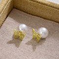 Gold Filigree Butterfly Stud Earrings With White Pearls view 4