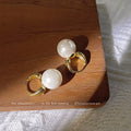 Gold Huggie Hoop Earrings Round White Pearl Drop Pair view 4