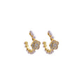 White Camellia Pearl Gold Half Hoop Stud Earrings Style view 5