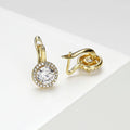 Round Solitaire Halo Leverback Earrings In Gold Tone view 3