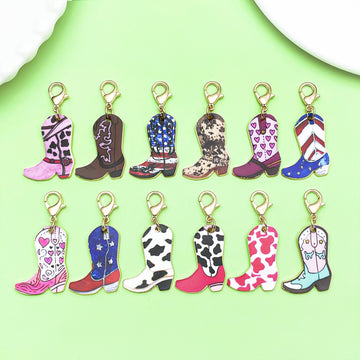 Western Boot Charm Keychains in 12 Colorful Cowboy Styles