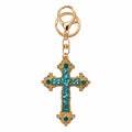 Gold Tone Enamel Floral Cross Keychain With Rhinestones view 5