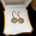 Blue Green Enamel Flower Medallion Gold Tone Hook Earrings view 6