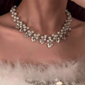 Silver Tone Beaded Floral Necklace and Drop Earring Set view 2