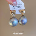 Gold Tone Heart Stud Earrings with Gray Pearl Drops view 1