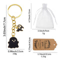Black Enamel Ghost Keychain Gold Ring Witch Hat Charm view 3