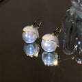 White Pearl Look Double Bead Drop Earrings with Gold Tone Hooks view 3