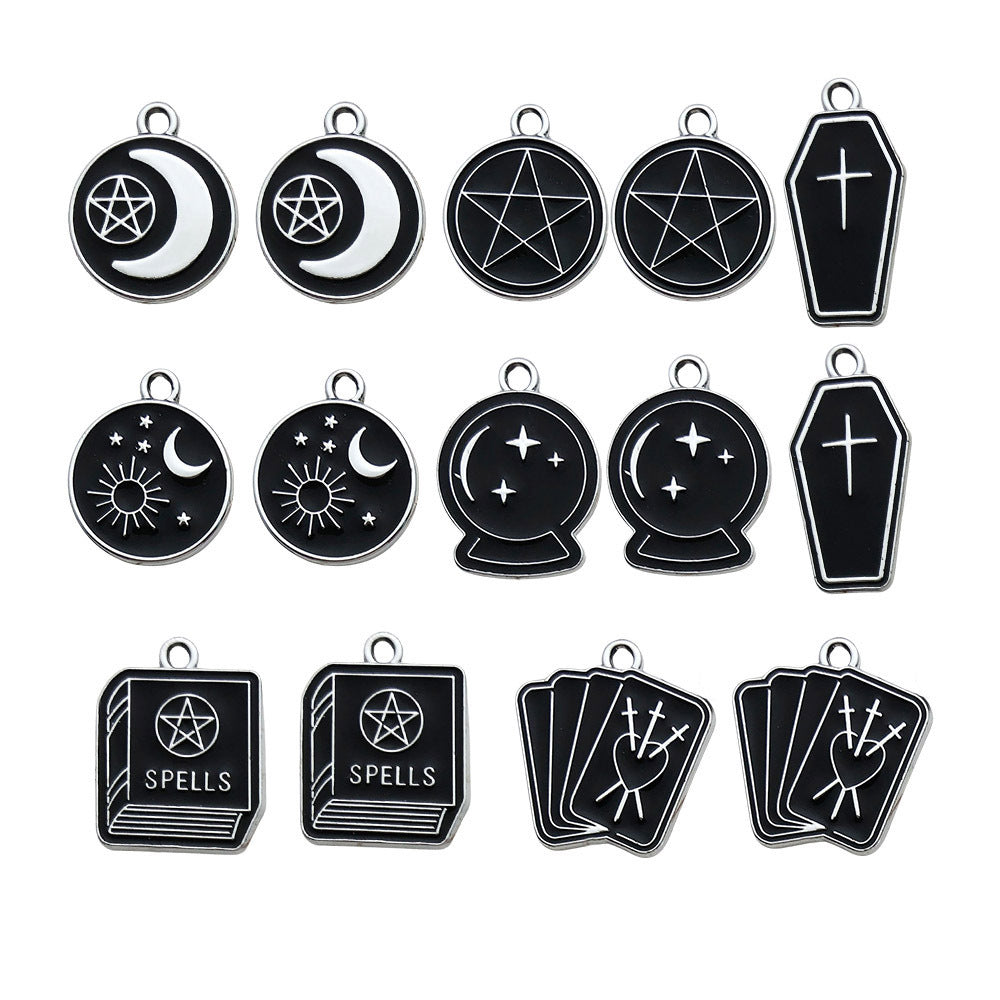 Black White Zinc Alloy Magic Circle Magic Book Round Charm Pendant for Bracelets and Keychains