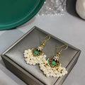 Three Antique Gold Pearl Look Fringe Hook Earrings view 4