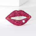 Crystal Pave Lips Brooch Open Mouth Red and Magenta view 2