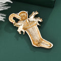 White Cat In Red Christmas Stocking Brooch With Green Leaves view 3