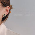 Gold Butterfly Round Enamel Stud Earrings Green Black Pair view 3