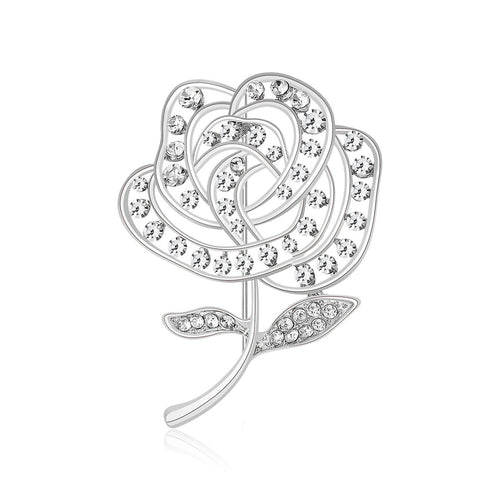 Open Crystal Rose brooch shown in angled product view