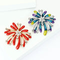 Enamel Firework Burst Brooch Rhinestone Flower Center Pin view 3