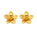 Textured Five Petal Flower Stud Earrings Gold Or Two Tone view 5
