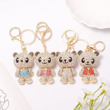 Rhinestone Teddy Bear Keychain Gold Metal Four Vest Styles