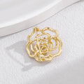 Gold Tone Openwork Camellia Crystal Metal Brooch Pin view 4
