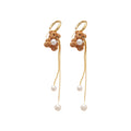 Brown Teddy Bear Pearl Chain Earrings Decorative Jewelry Design view 5