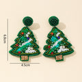 Beaded Christmas Tree Drop Earrings Rhinestone Sequin Pink Green view 3