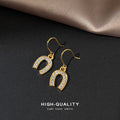 Gold-Tone Pavé CZ Horseshoe U-Shape Fishhook Dangle Earrings view 3