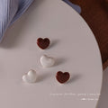 Glossy Enamel Heart Stud Earrings Gold Tone White Wine Red view 1