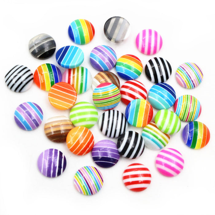 Striped Round Resin Cabochons in Sixteen Color Patterns and Mix