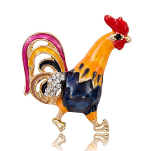 Colorful Enamel Rooster Brooch with Dangling Feet Clothing Pin