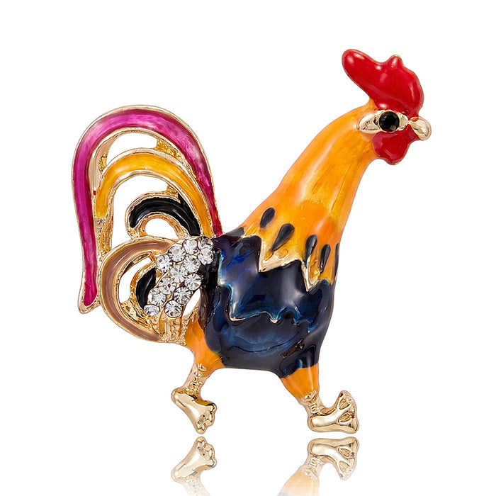 Colorful Enamel Rooster Brooch with Dangling Feet Clothing Pin