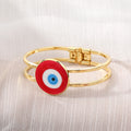 Gold Tone Round Glass Evil Eye Hinged Cuff Bracelets in Eight Colors view 10