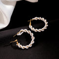 Gold Tone Small Hoop White Pearl Look Bead Cluster Earrings view 4