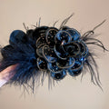 Black Satin Rose Feather Claw Clip Rhinestone Flower Clip view 6
