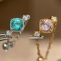 Cushion CZ Chain Band Rings Pink Gold Or Blue Silver view 1
