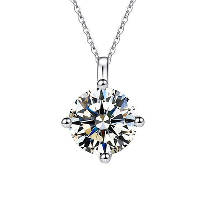 Four prong round clear CZ solitaire pendant necklace front view