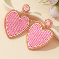 Beaded Heart Drop Earrings Rhinestone Trim Round Stud view 2