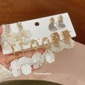 Gold White Petal Pearl Shell Crystal Stud Drop Earring Set view 3