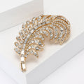 Large Curved Crystal Feather Brooch in Silver or Gold Tone view 3