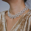 White Pearl And Lace Choker Necklace With Floral Texture view 6