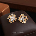 Gold Floral Cluster Stud Earrings Marquise Clear Stones view 4
