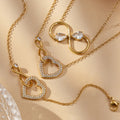 Gold Infinity Heart Zircon Necklace And Bracelet Set view 1