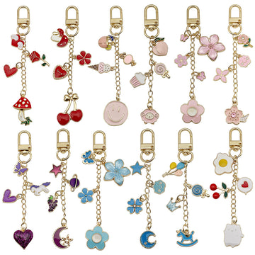 Twelve Floral Celestial and Sweet Metal Clasp Keychain Designs