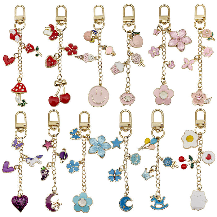 Twelve Floral Celestial and Sweet Metal Clasp Keychain Designs