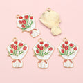 Floral Bouquet Enamel Alloy Charms in Pink and Red view 3