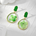 Gold Tone Round Pressed Flower Resin Stud Drop Earrings view 7