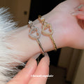 Double Heart Crystal Bracelet In Gold Tone Or Silver Tone view 2