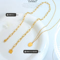 Oval Disc Square Paperclip Layered Necklace Gold Steel view 2