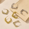 Triple Layer Geometric C Hoop Earrings Gold Steel Two-Tone view 4