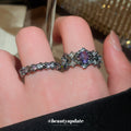 Gunmetal Purple Crystal Open Rings Oval Star Thin Band view 1