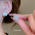 Pave Crystal Four Leaf Clover Stud Statement Earrings view 3