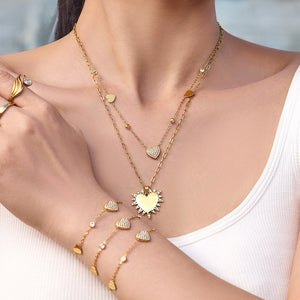 Crystal Heart Necklace and Bracelet Collection in Two Metal Tones