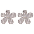 Silver Tone Crystal Five Petal Flower Stud Earrings view 5
